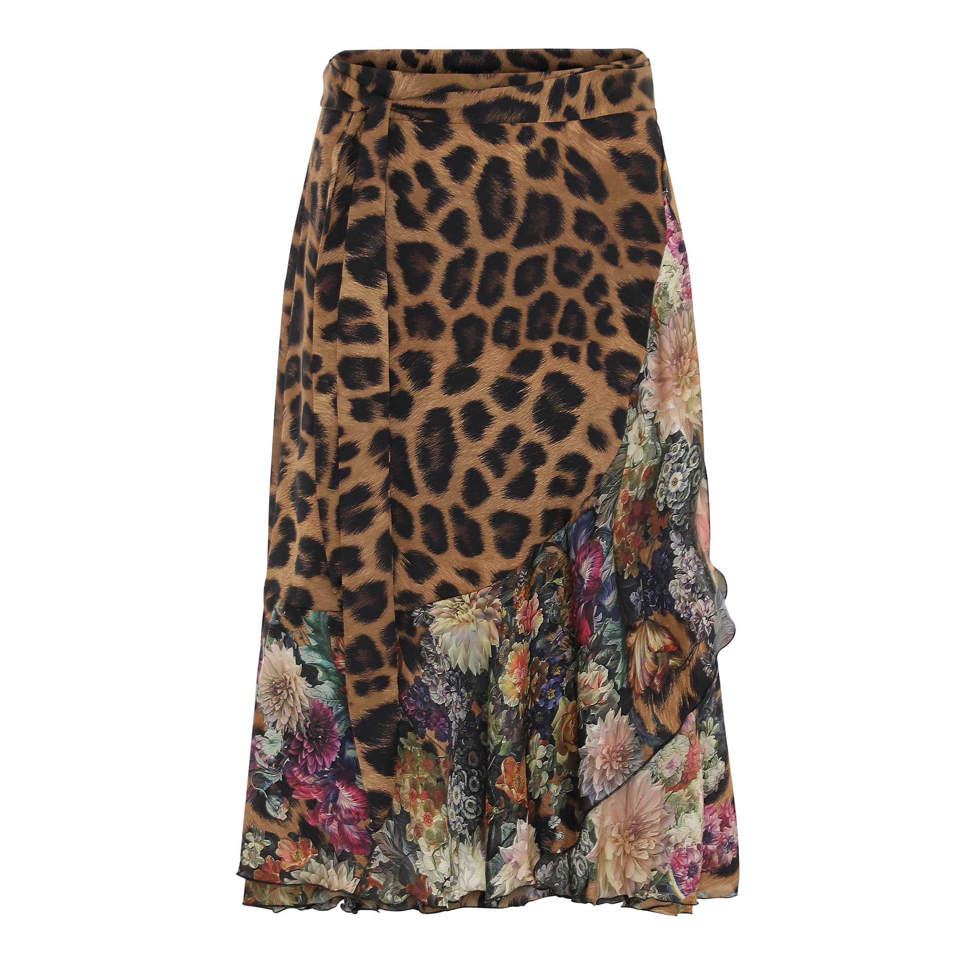 Flower Leopard Ruffle Wrap Skirt (mid 